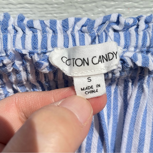COTTON CANDY size SMALL Off-the-shoulder crop top blouse blue and white stripe - Picture 5 of 5
